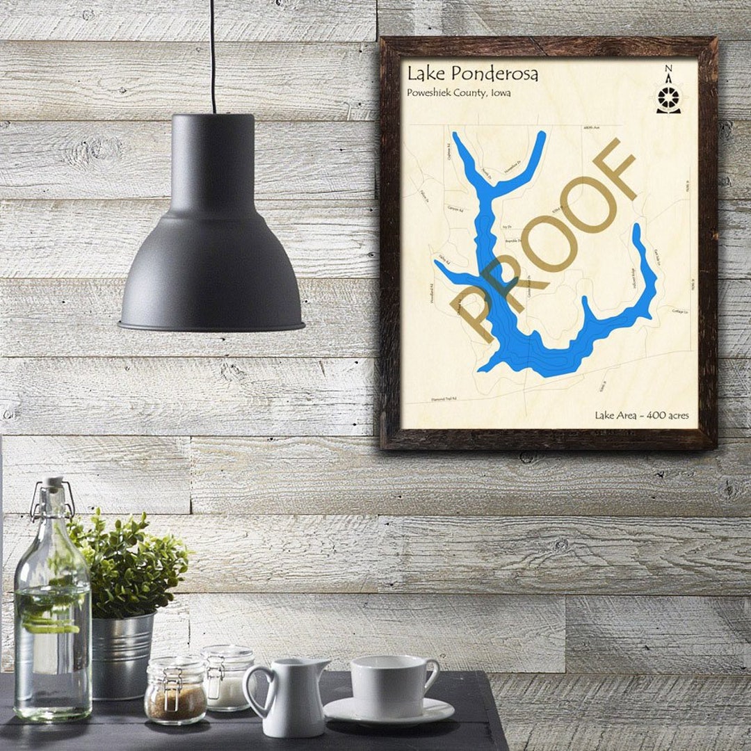 Lake Ponderosa, Iowa 3D Wood Map Custom Cabin Decor Lake House Décor
