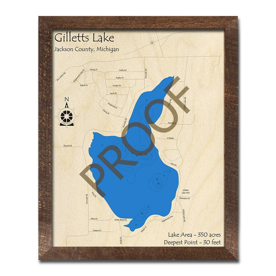 Gilletts Lake MI 3D Wood Map Custom Nautical Map Cabin Etsy