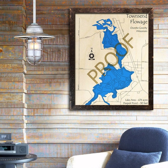 Townsend Flowage WI 3D Wood Map Custom Cabin Decor Lake Etsy