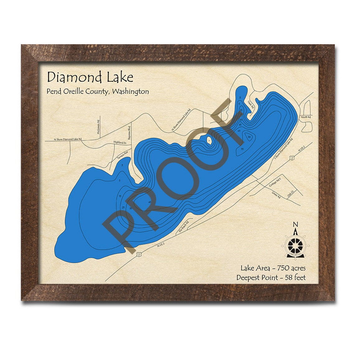 Diamond Lake WA 3D Wood Map 3D Depth Map Cabin Decor Lake Etsy
