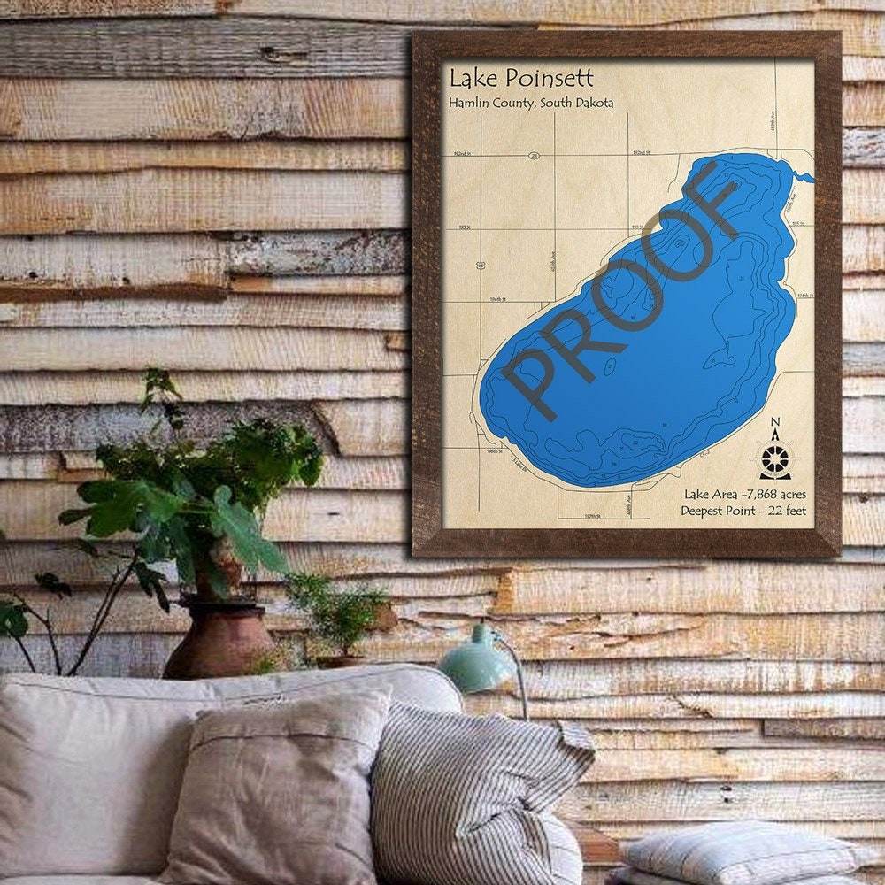 Lake Poinsett SD 3D Wood Map 3D Depth Map Cabin Decor Etsy