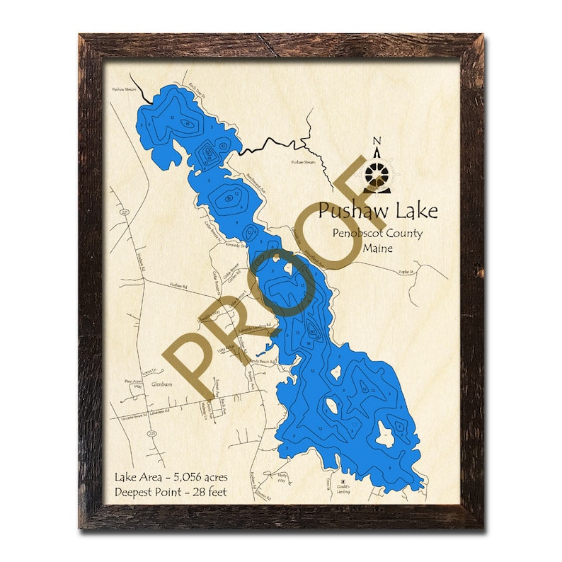 Pushaw Lake Maine 3D Wood Map Cabin Decor Lake House Etsy