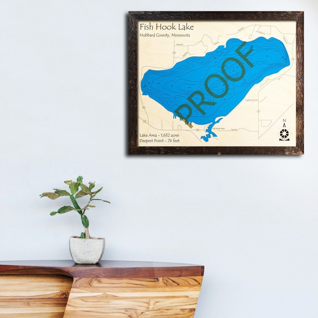 Fish Hook Lake, Minnesota 3D Wood Map Cabin Decor Lake House Décor