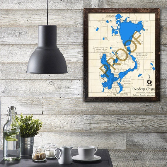 Lake Okoboji Chain Of Lakes Iowa 3d Wood Map Cabin Decor Etsy