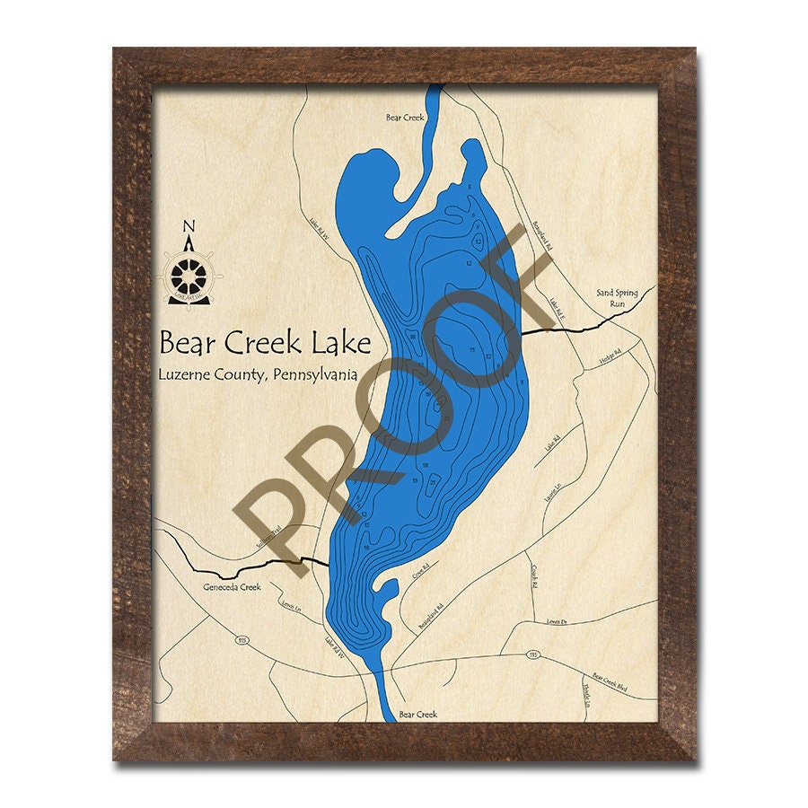 Bear Creek Lake PA 3D Wood Map Custom Nautical Map Cabin Etsy