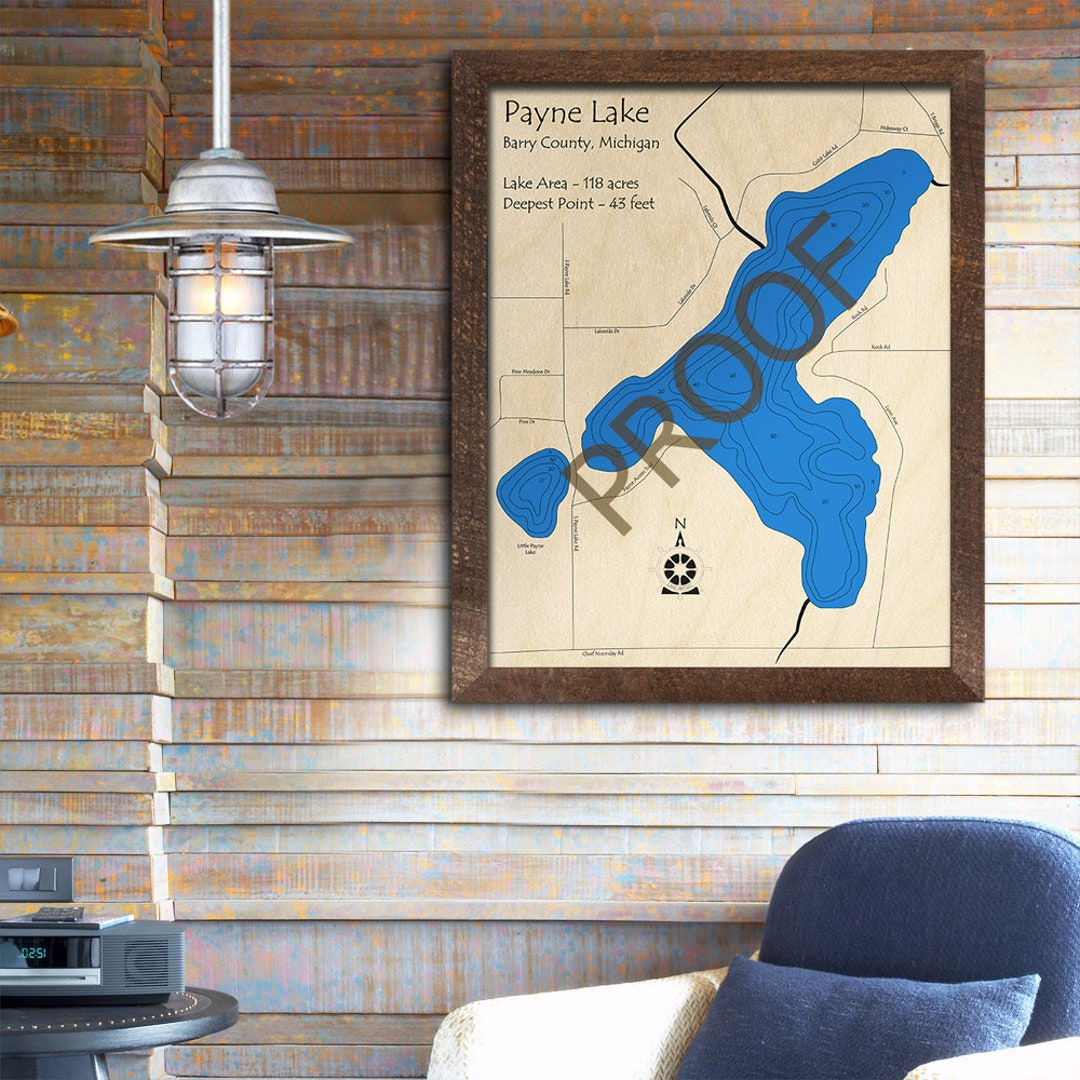 Payne Lake MI 3D Wood Map Custom Nautical Map Cabin Decor Etsy