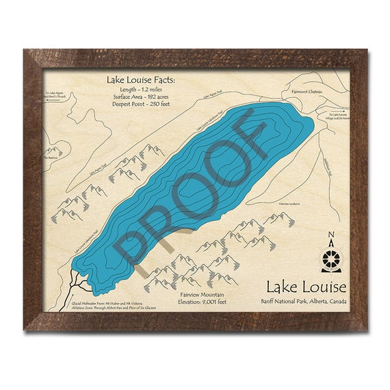 Lake Louise 3D Wood Map Banff National Park, Alberta, Canada