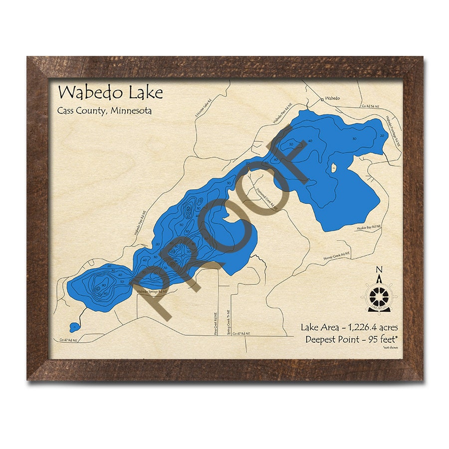 Wabedo Lake MN 3D Wood Map Custom Nautical Map Cabin Etsy