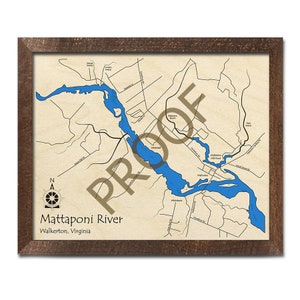 Wooden Mattaponi River Map, Virginia, 3D Wood Map | Custom Nautical Chart, Cabin Decor, Beach House Decor, Laser-Cut Nautical Map