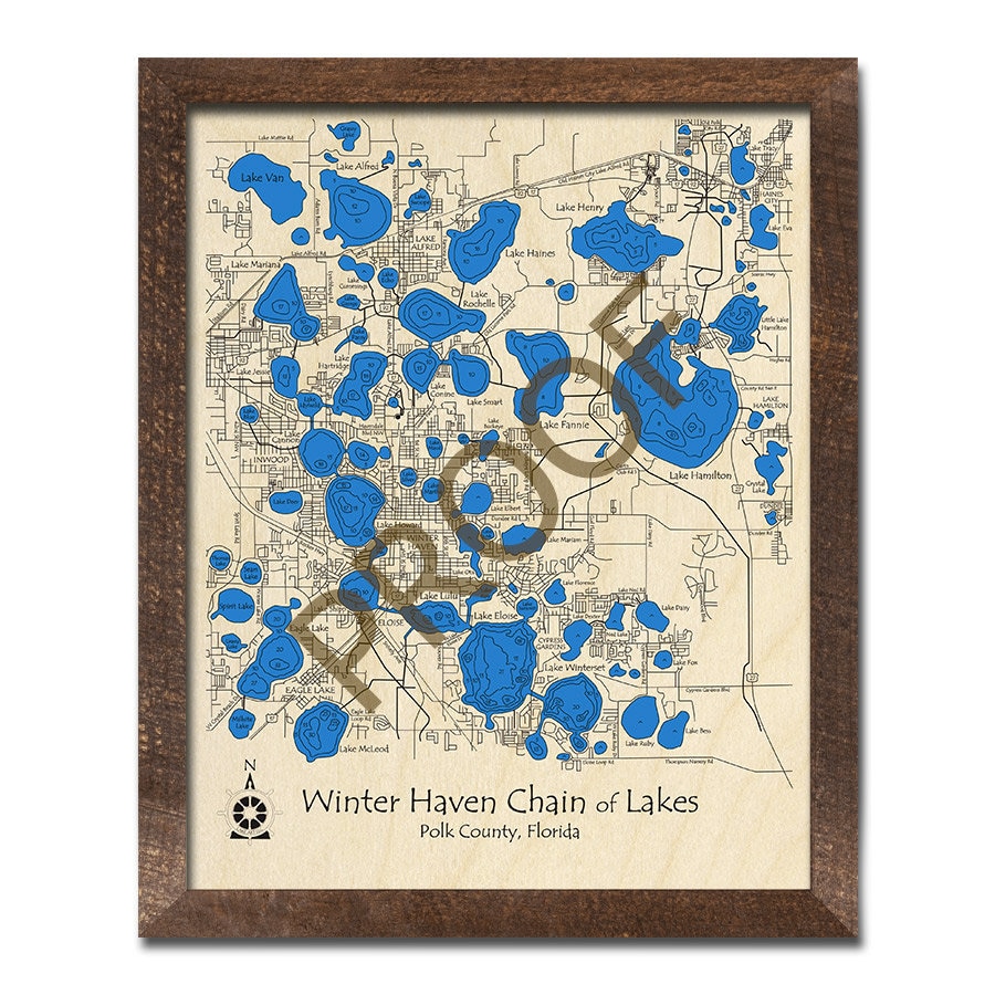 Winter Haven Chain of Lakes Map Wooden Custom Lake Map Etsy