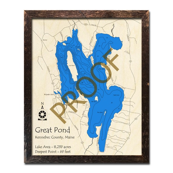 Great Pond Maine Map Great Pond Maine 3D Wood Map Cabin Decor Lake House | Etsy Israel