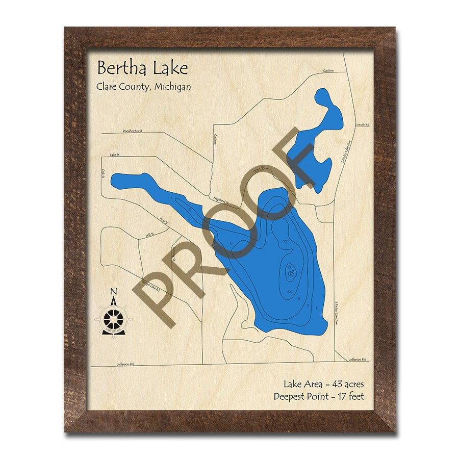 Bertha Lake MI 3D Wood Map Custom Nautical Map Cabin Etsy