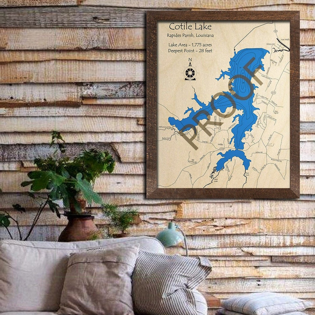 Cotile Lake, Louisiana 3D Wood Map Custom Nautical Map, Cabin Decor
