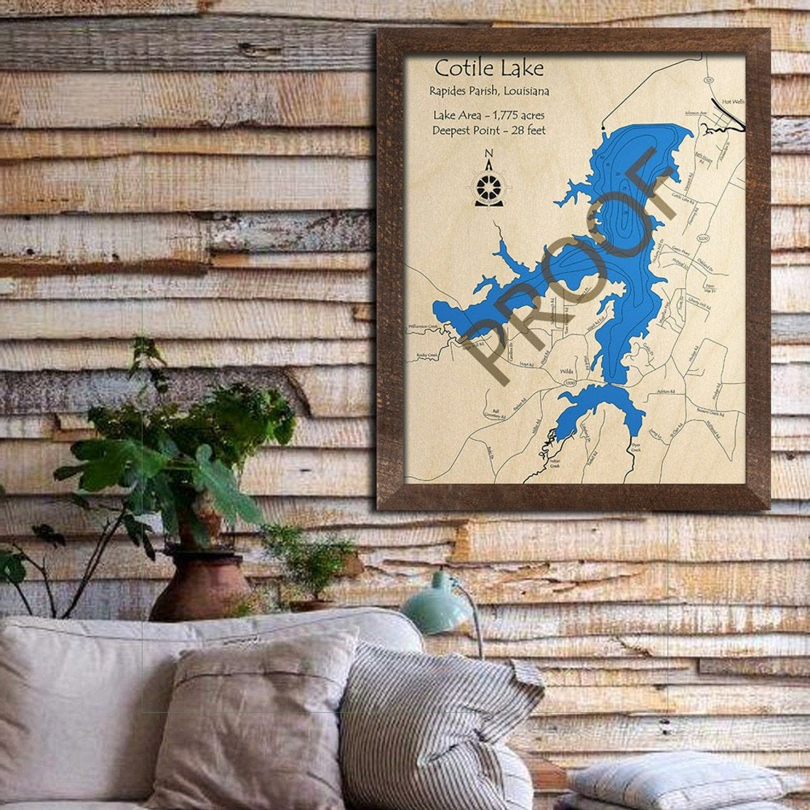 Cotile Lake Louisiana 3D Wood Map Custom Nautical Map Etsy