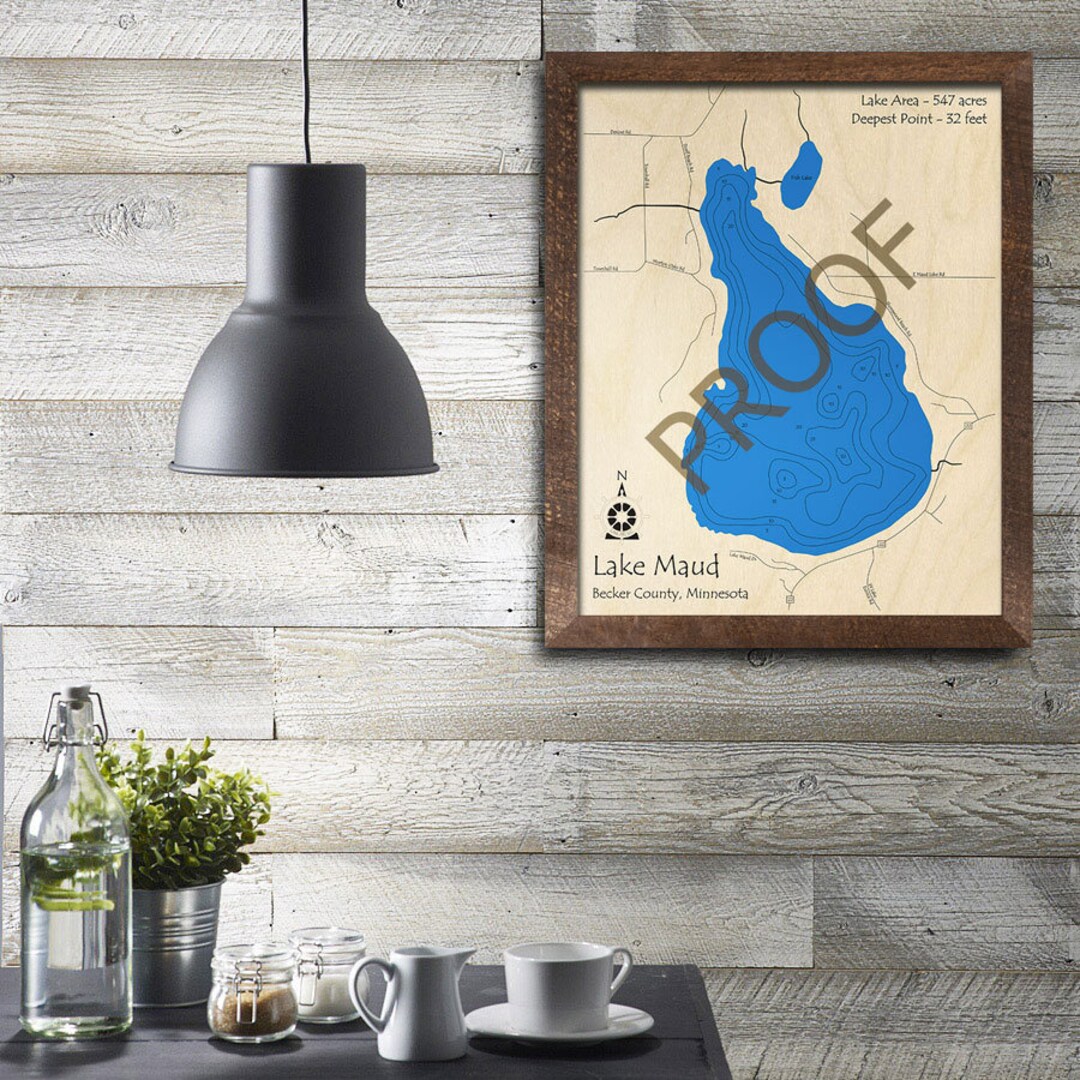 Lake Maud, MN 3D Wood Map Custom Nautical Map, Cabin Decor, Lake House