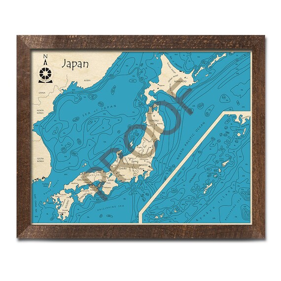 Japan 3D Wood Map | Sea of Japan, Philippine Sea, Okinawa