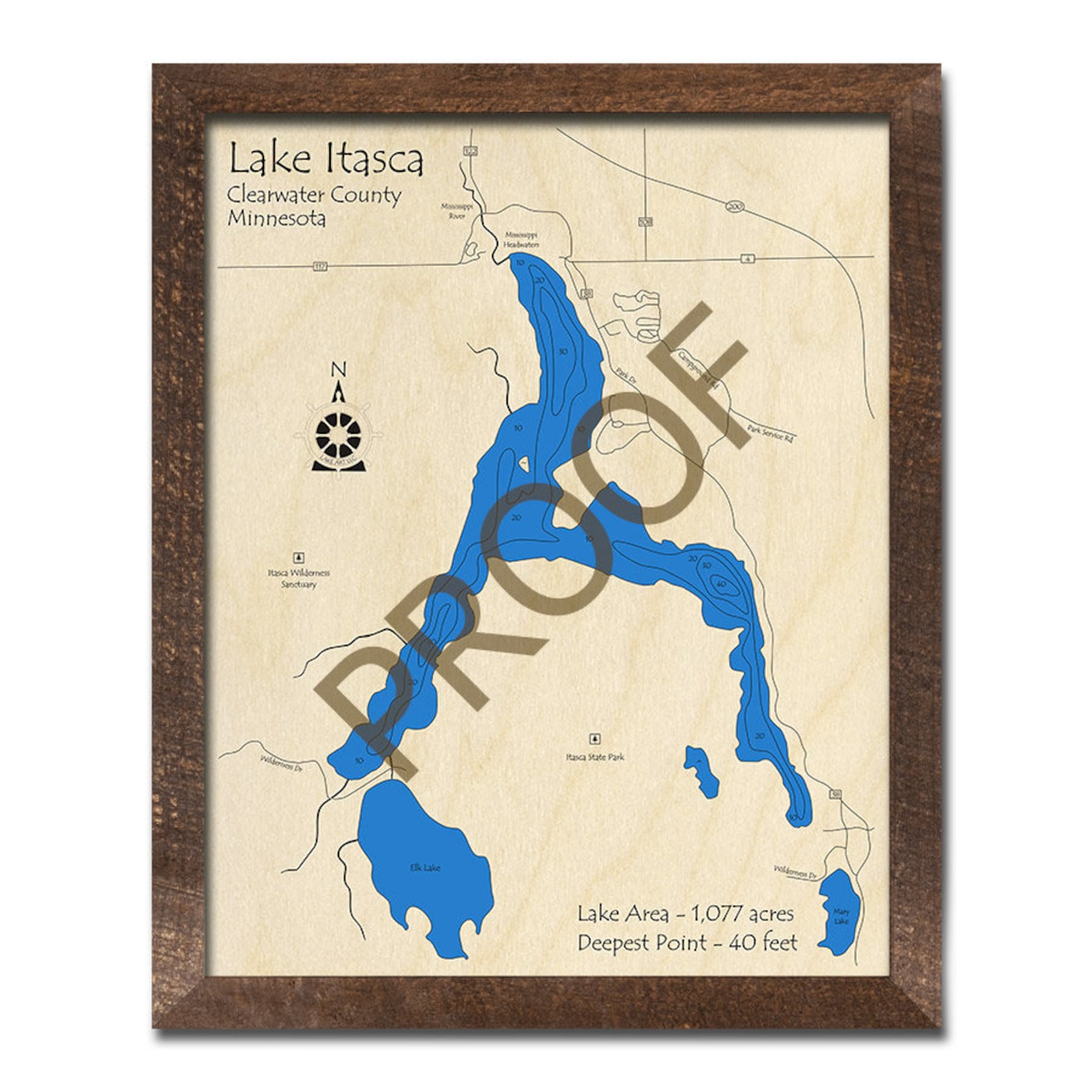 Lake Itasca MN 3D Wood Map Custom Nautical Map Cabin Etsy