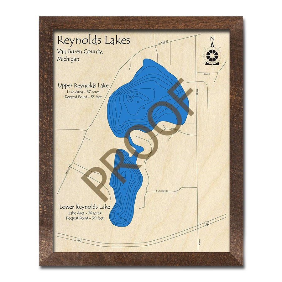 Reynolds Lake MI 3D Wood Carved Map Custom Nautical Map Etsy