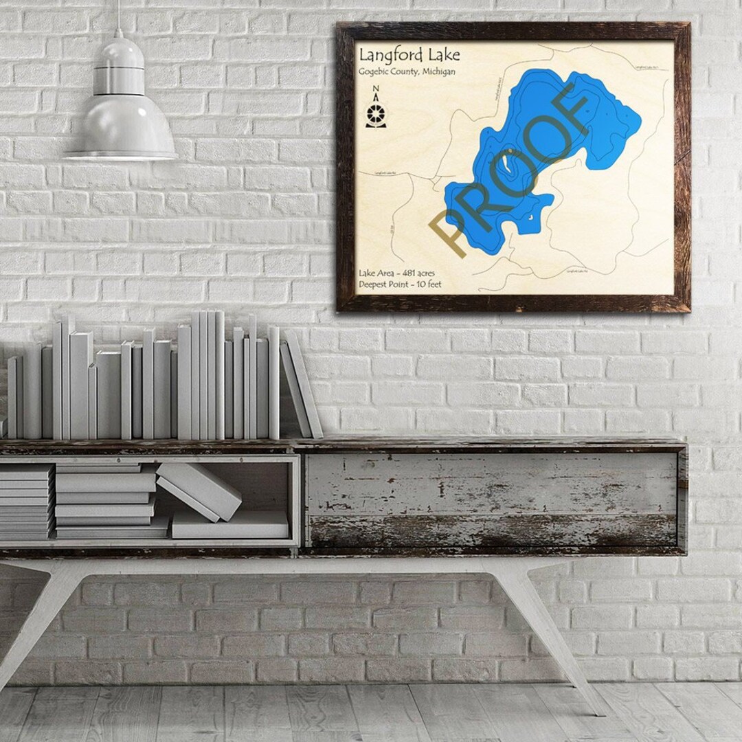 Langford Lake, MI 3D Wood Map Custom Cabin Decor Lake House