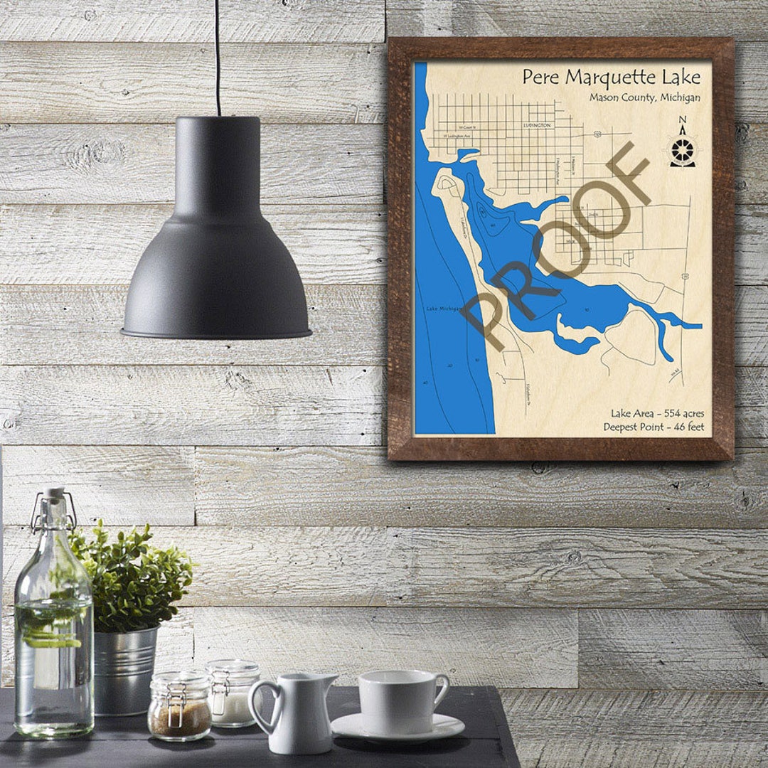 Pere Marquette Lake Lake Michigan, MI 3D Wood Carved Map Custom