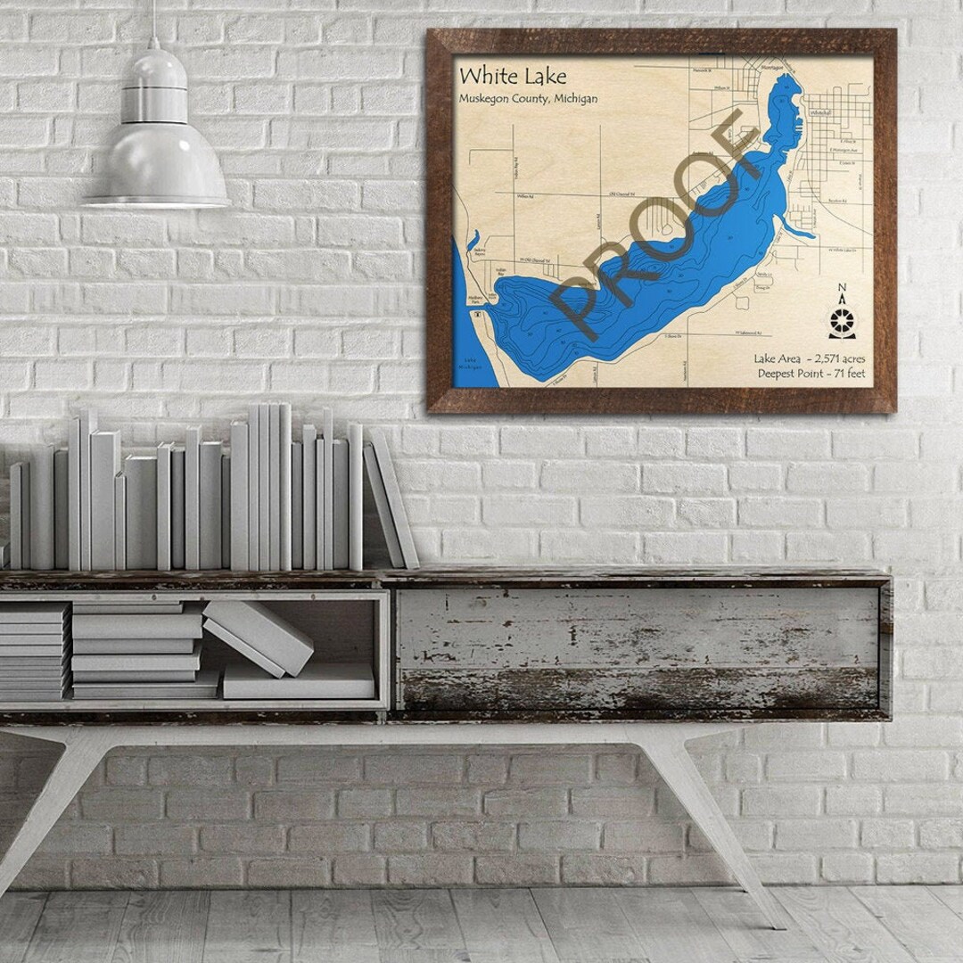 White Lake (muskegon Cty), MI 3D Wood Carved Map | Custom Nautical