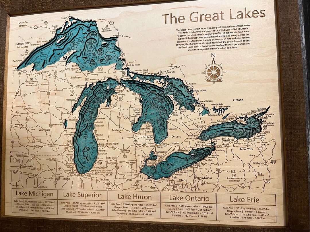 3D Great Lakes Nautical Wood Map | Lake House Décor - Cabin Decor ...