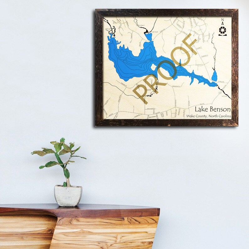 Wooden Lake Benson Map North Carolina 3D Wood Map Custom Etsy