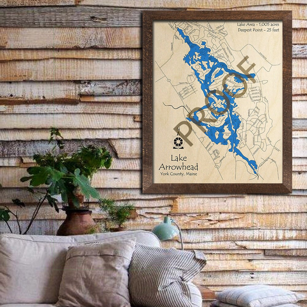 Lake Arrowhead Maine Map Lake Arrowhead Maine 3D Wood Map Custom Nautical Map | Etsy Singapore