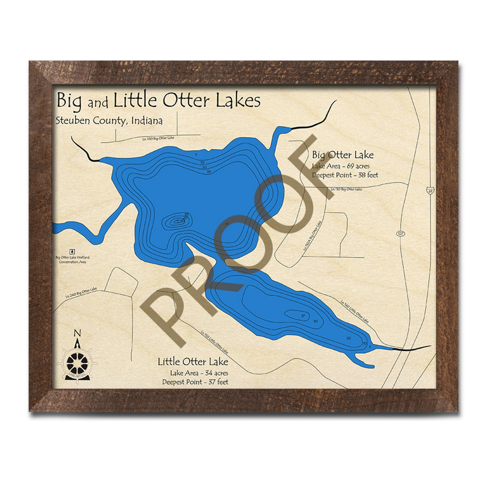 Big Otter Lake Little Otter Lake Indiana 3D Wood Map - Etsy