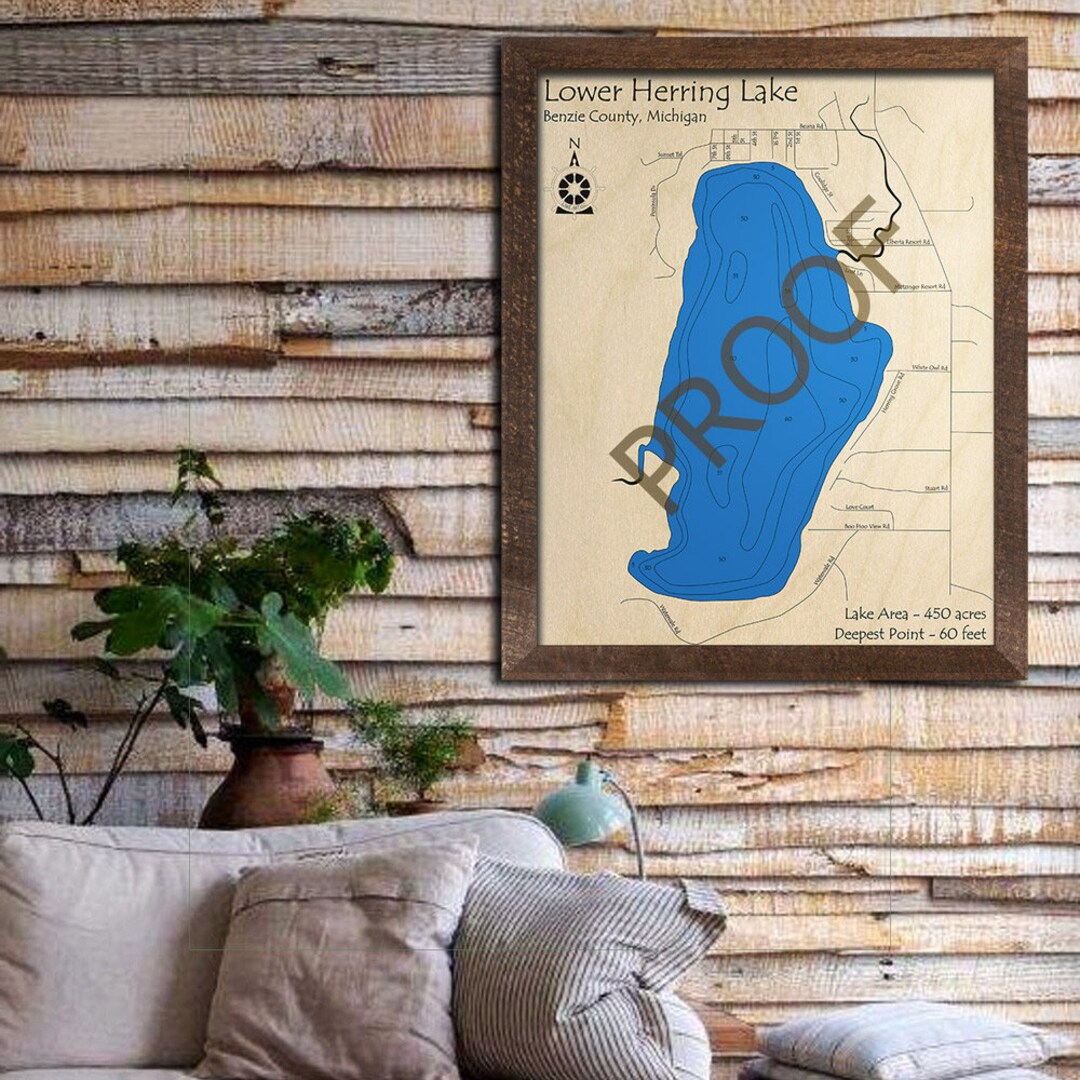 Lower Herring Lake MI 3D Wood Map Custom Nautical Map Etsy