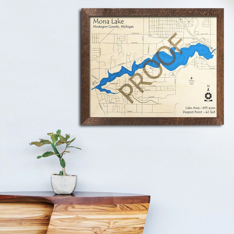 Mona Lake MI 3D Wood Map Custom Nautical Map Cabin Decor Etsy