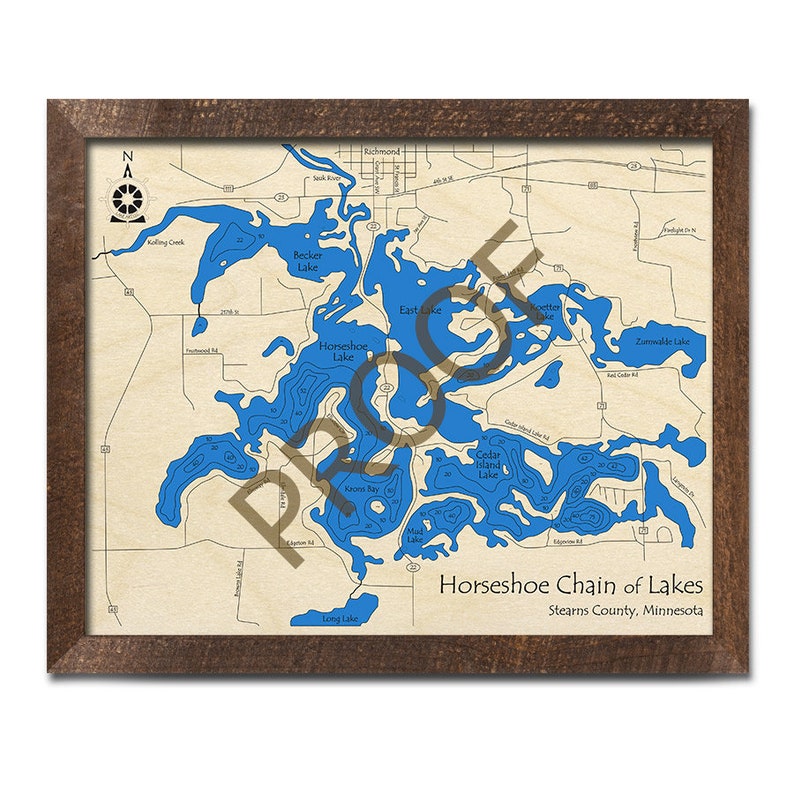 Horseshoe Chain of Lakes MN 3D Wood Map Custom Nautical Etsy