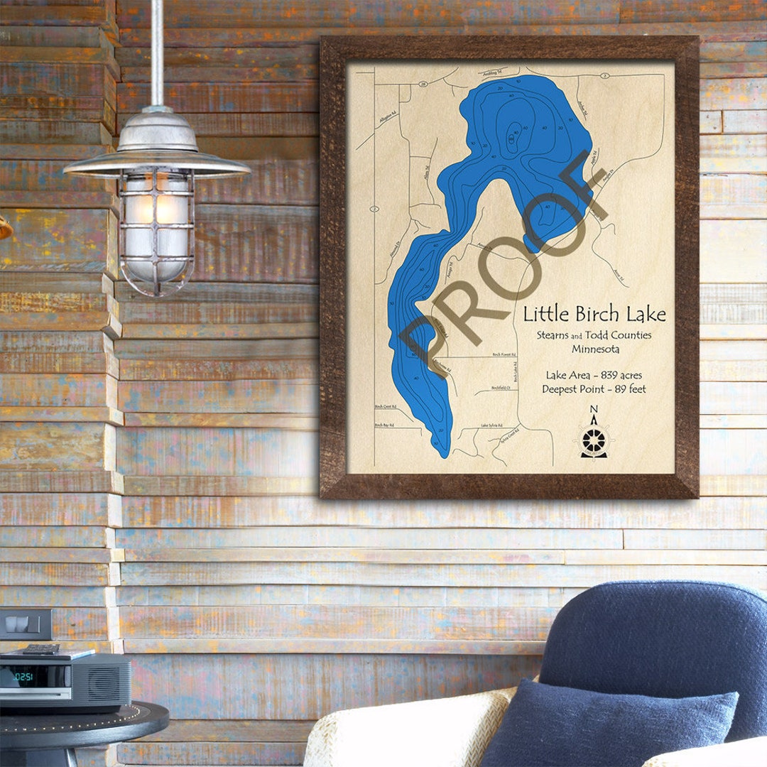 Little Birch Lake MN 3D Wood Map Custom Nautical Map Cabin Etsy
