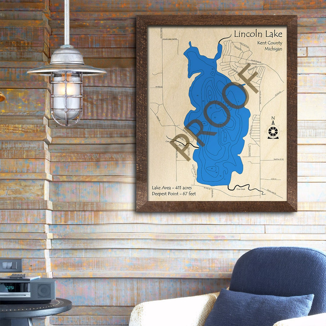 Lincoln Lake, MI 3D Wood Map Custom Nautical Map, Cabin Decor, Lake