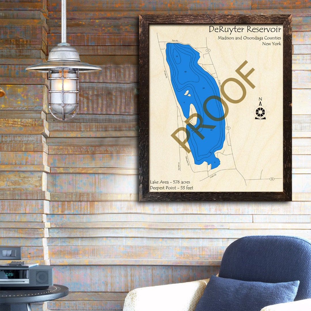 DeRuyter Reservoir NY 3D Wood Map / Custom Cabin Decor Lake Etsy México