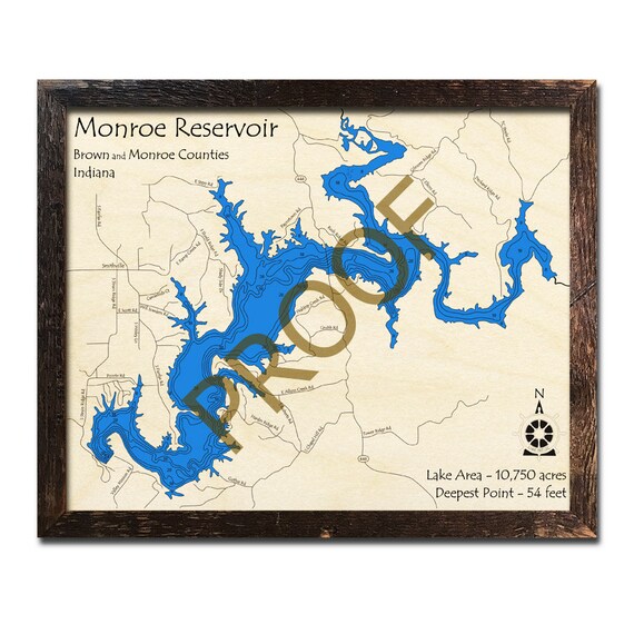 Monroe Reservoir Indiana 3d Wood Map Cabin Decor Lake Etsy