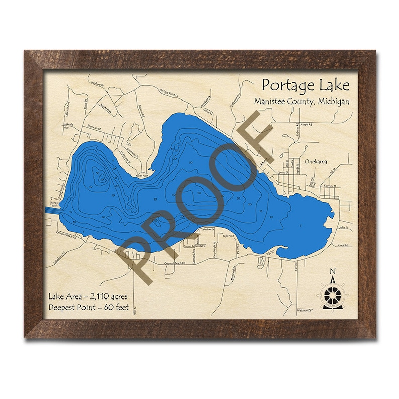 Portage Lake manistee Cty MI 3D Wood Carved Map Custom Etsy
