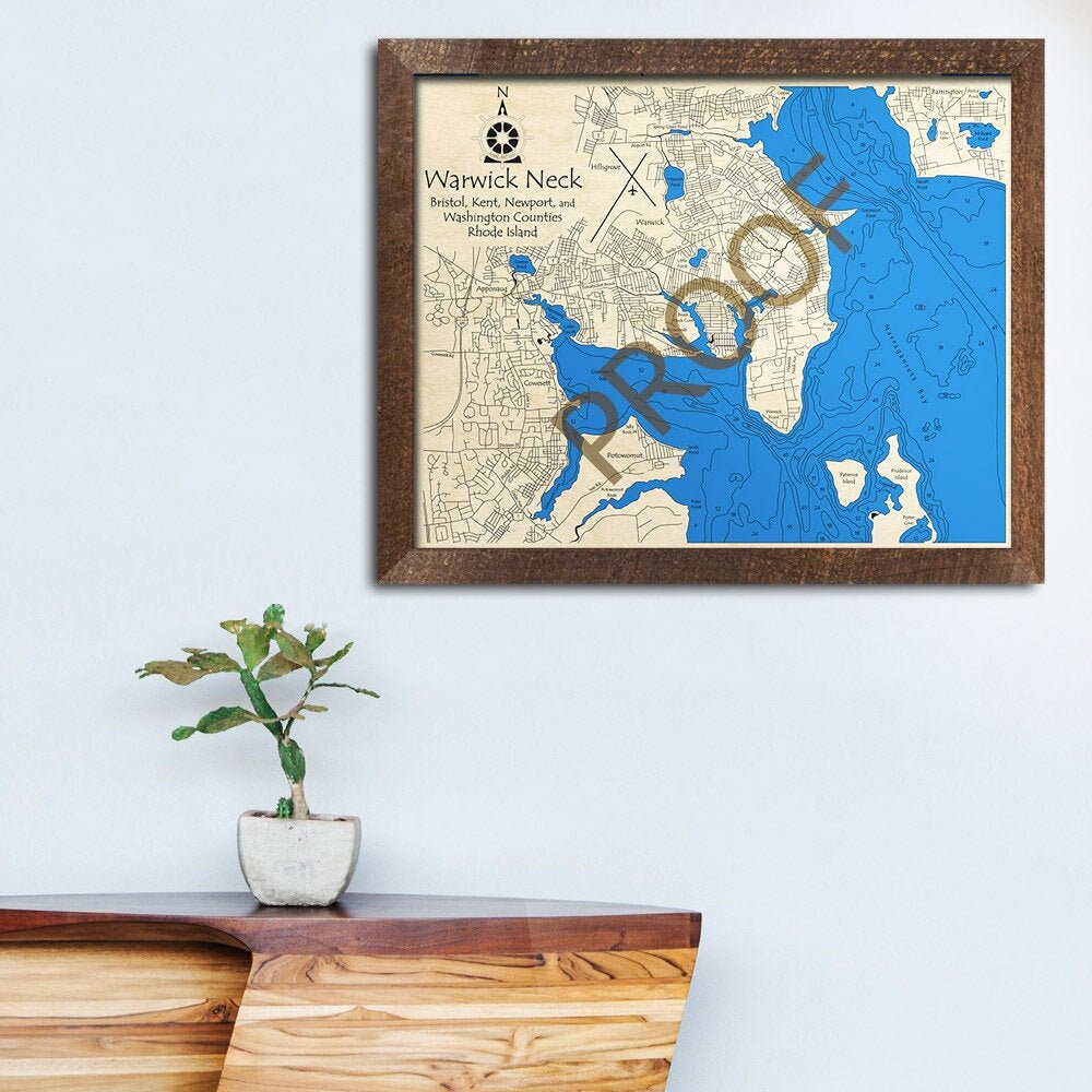 Warwick Neck - Greenwich Bay - Narragansett Bay, RI 3D Wood Map
