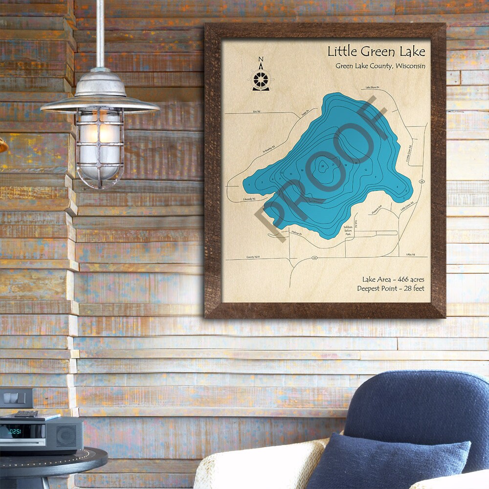 Little Green Lake, WI 3D Wood Carved Map | Custom Nautical Wall Art