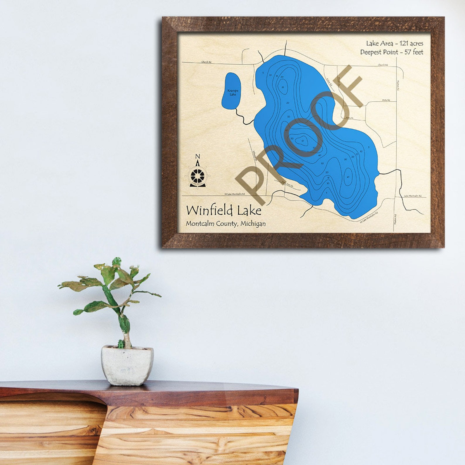 Winfield Lake MI 3D Wood Carved Map Custom Nautical Map Etsy