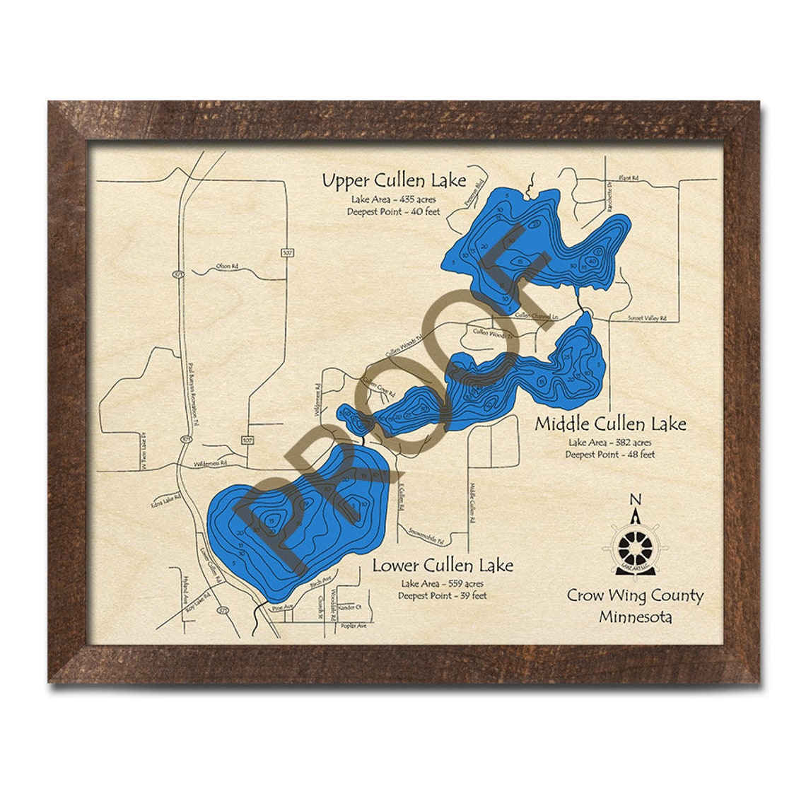 Cullen Lake upper Middle Lower MN 3D Wood Map Custom Etsy