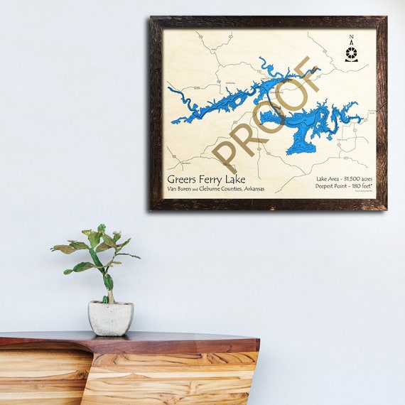 Greers Ferry Lake Ar 3d Wood Map Custom Cabin Decor Lake Etsy
