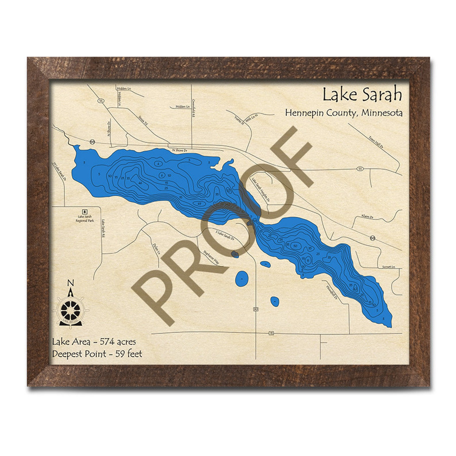 Lake Sarah MN 3D Wood Map Custom Nautical Map Cabin Decor Etsy