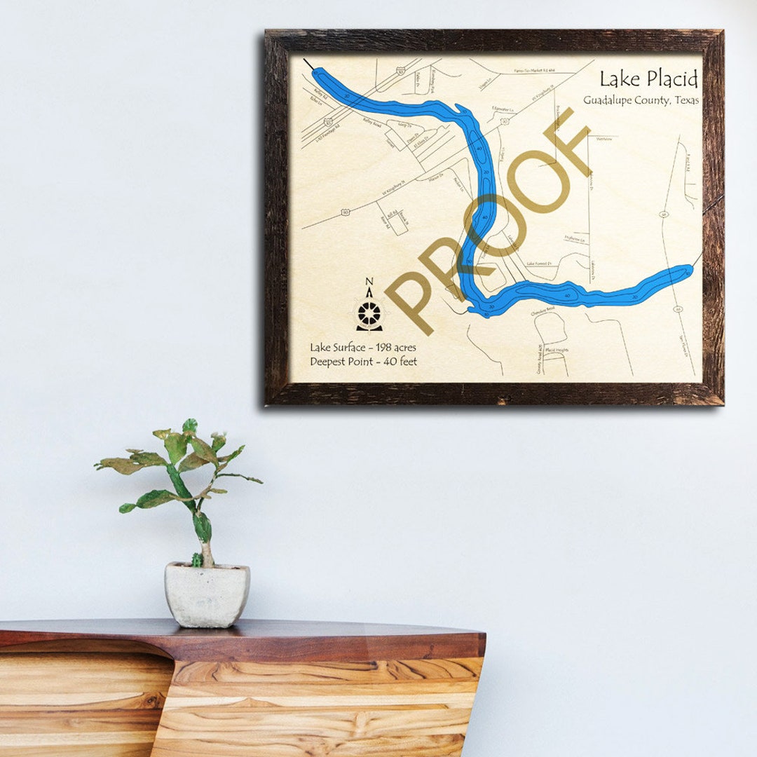 Lake Placid, Texas 3D Wood Map Custom Cabin Decor Lake House Décor
