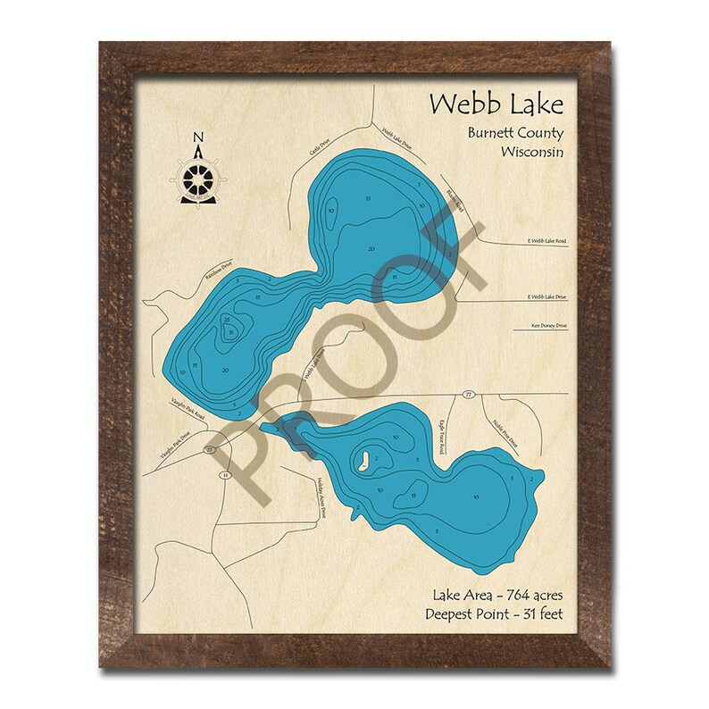 Web Lake Map Webb Lake, WI 3D Wood Carved Map | Custom Nautical Wall Art, Fishing ...