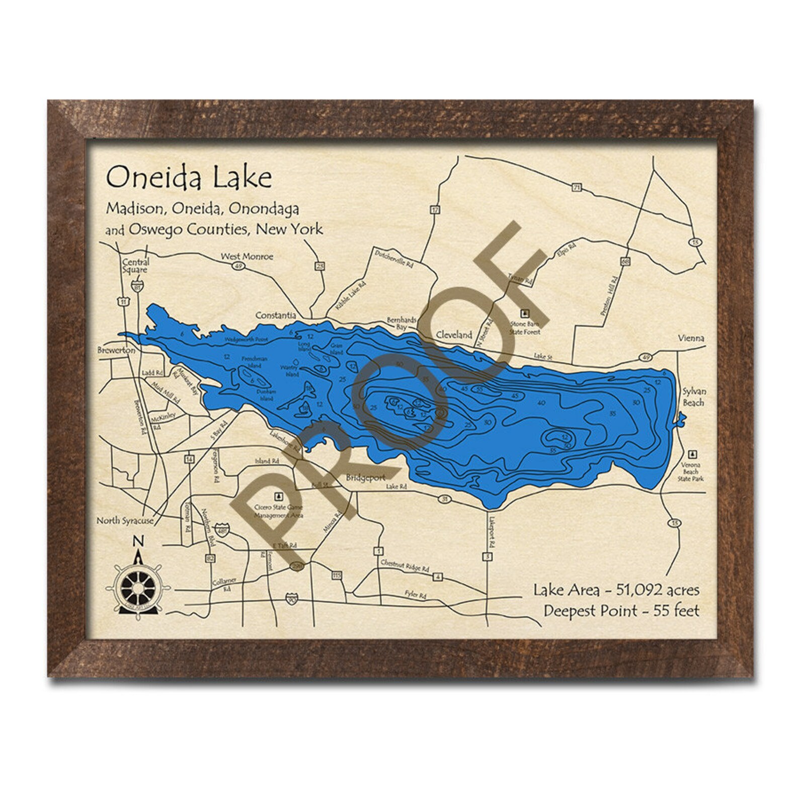 Oneida Lake NY 3D Wood Map Custom Nautical Chart Cabin Etsy