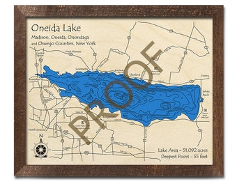 Oneida Lake, NY 3D Wood Map Custom Nautical Chart, Cabin