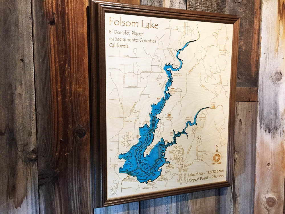 Folsom Lake California 3D Laser-cut Wood Map Depth Map of - Etsy