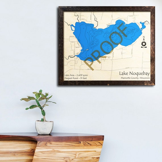 Lake Noquebay WI 3D Wood Map Custom Cabin Decor Lake Etsy