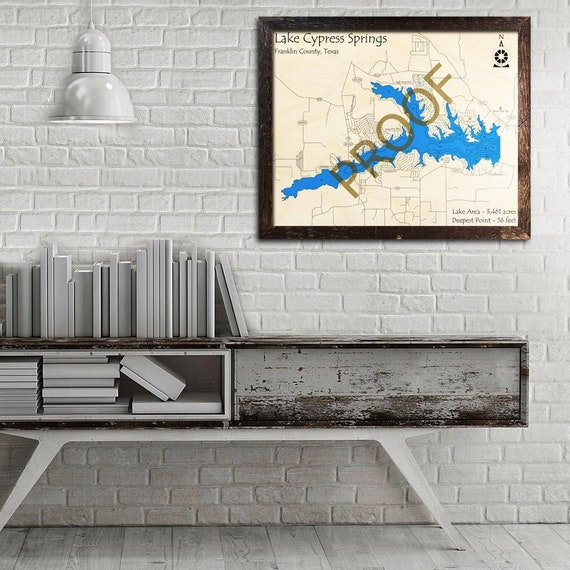 Lake Cypress Springs Texas 3d Wood Map Cabin Decor Lake Etsy